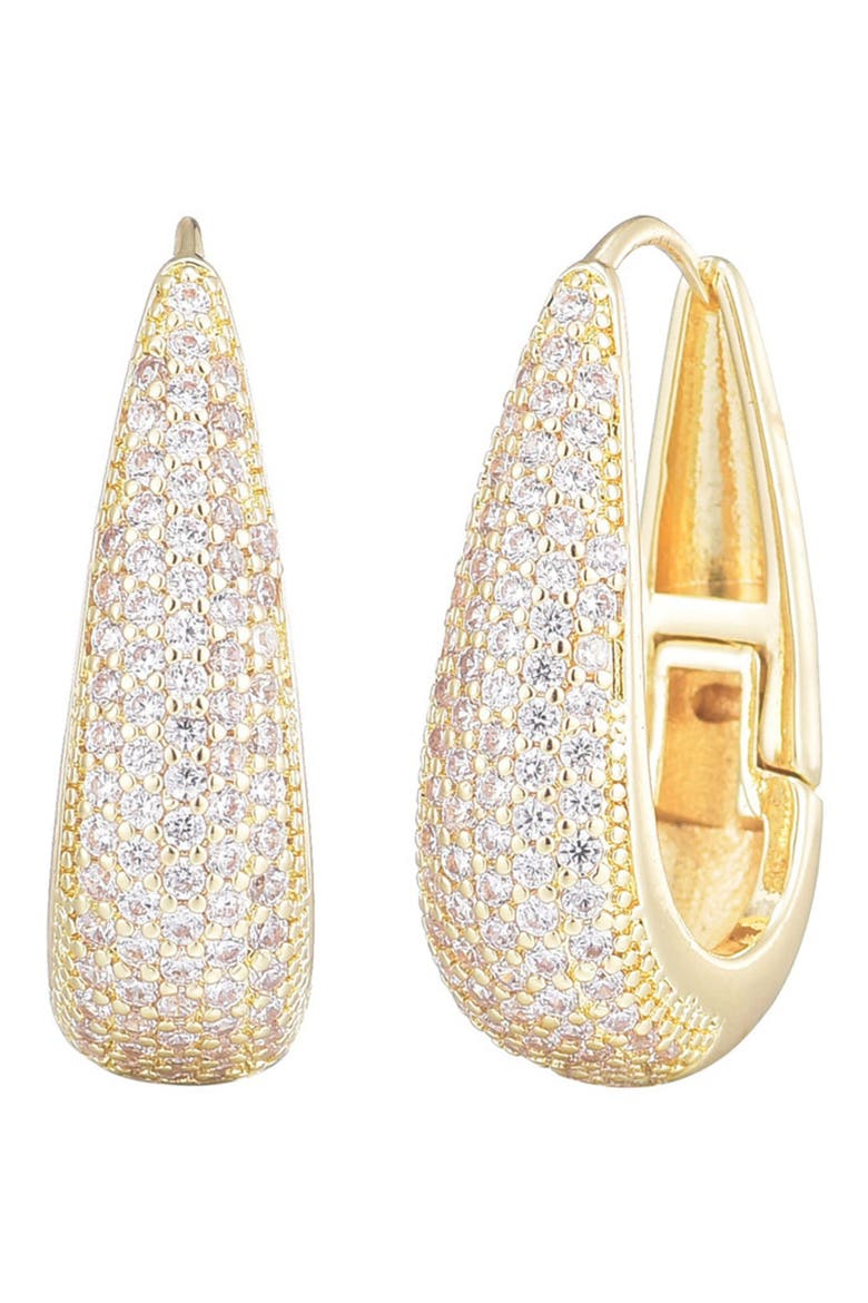 14K Gold Plated Pavé Cubic Zirconia Hoop Earrings, Main, color, GOLD