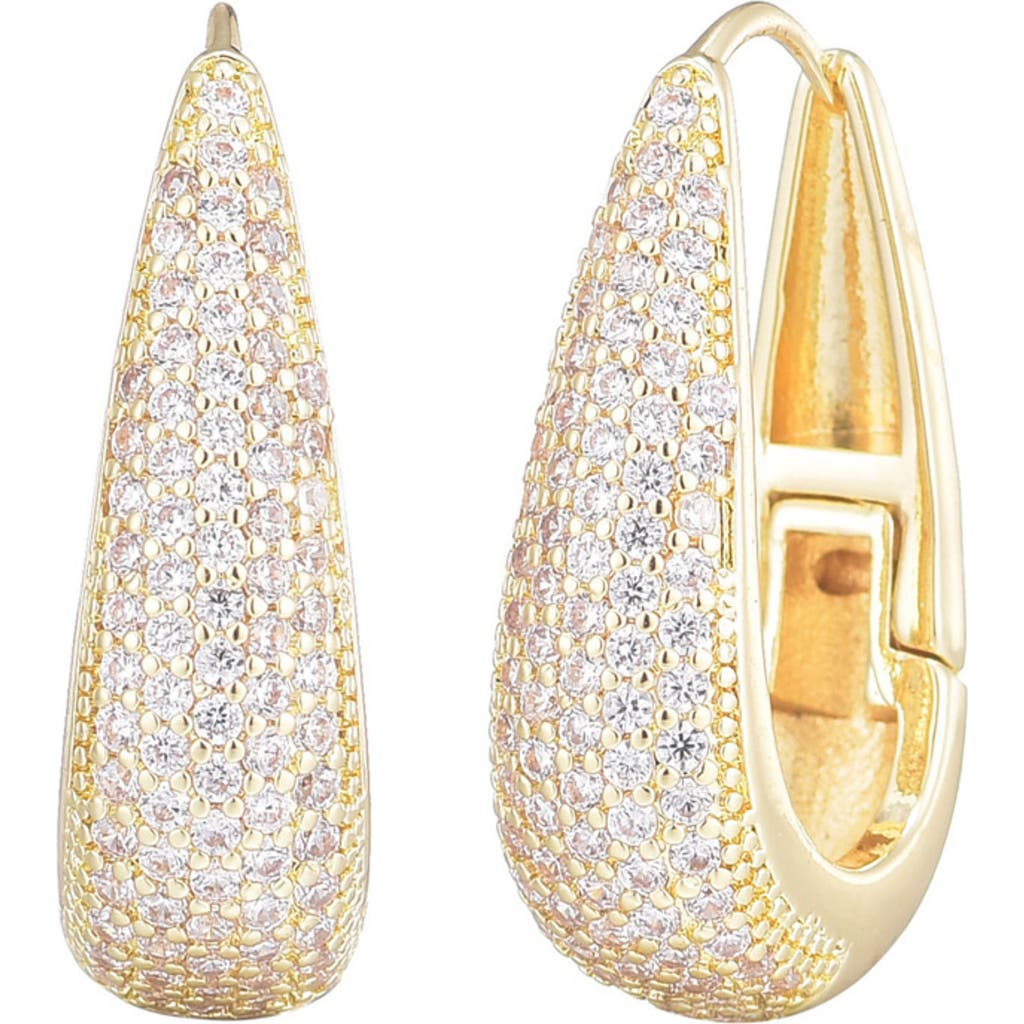 Adornia 14k Gold Plated Cz Secure Hinge Hoop In Gold