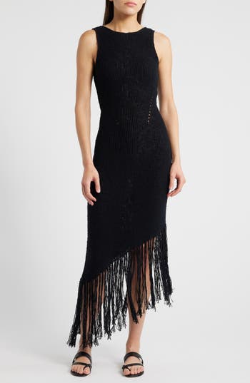 Rails Rylee Sleeveless Fringe Hem Sweater Dress In Black