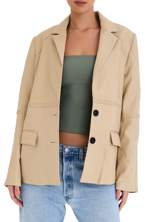 Whipstitch Faux Leather Blazer