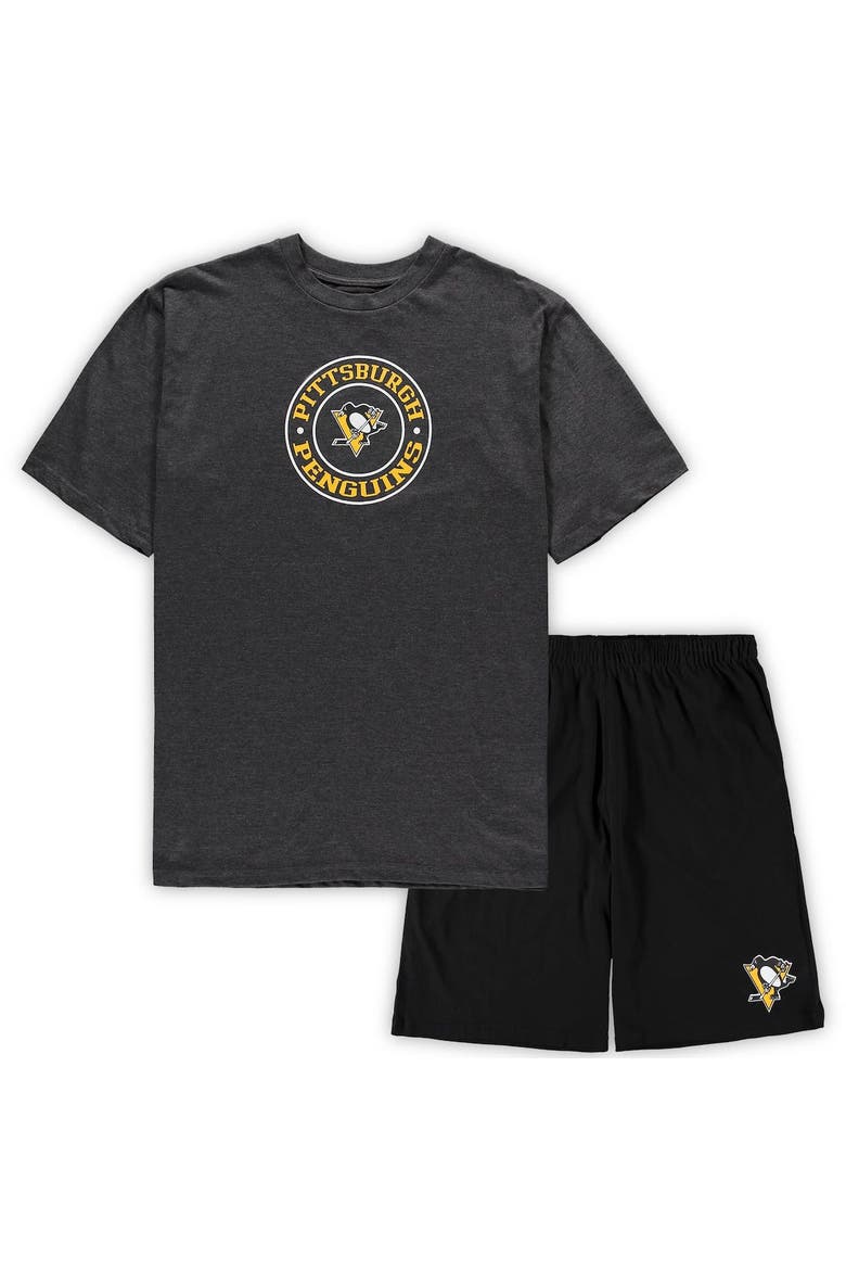 Men's Concepts Sport Black/Heathered Charcoal Pittsburgh Penguins Big & Tall T-Shirt & Shorts Sleep Set, Alternate, color, Black