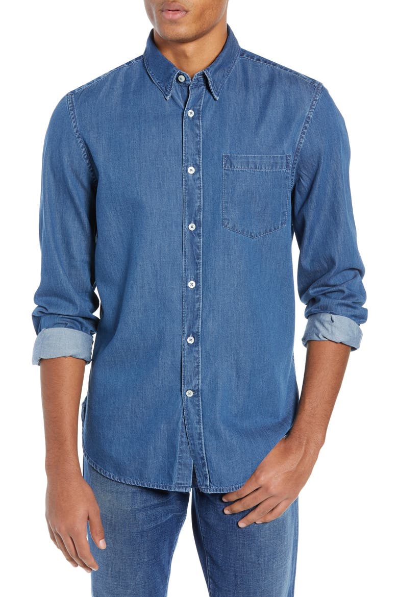 Slim Fit Denim Shirt, Main, color, MID WASH