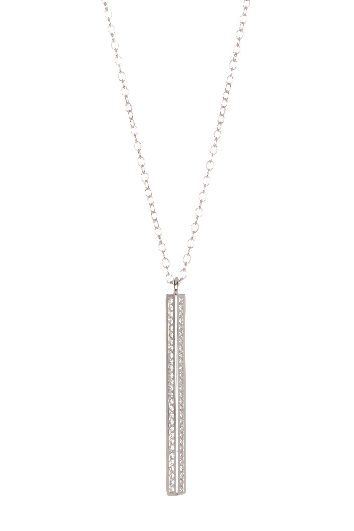 Adornia White Rhodium Plated Swarovski Crystal Accented Bar Drop Necklace