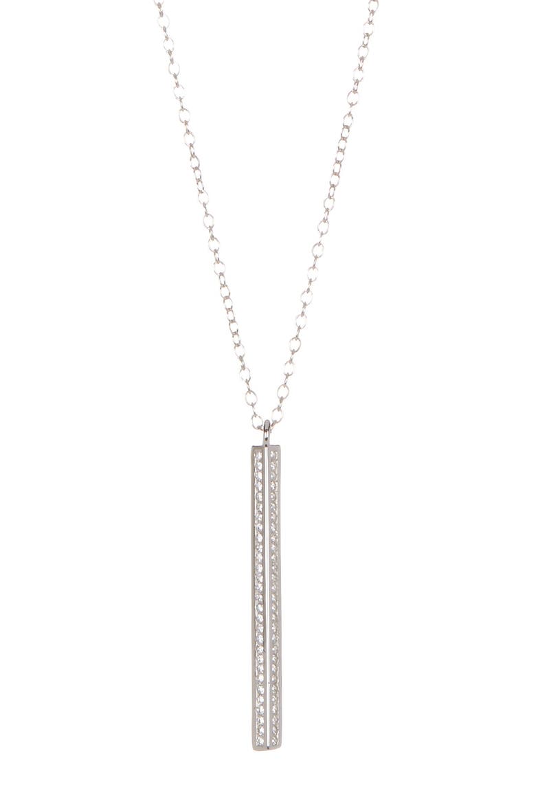 White Rhodium Plated Swarovski Crystal Accented Bar Drop Necklace, Main, color, SILVER