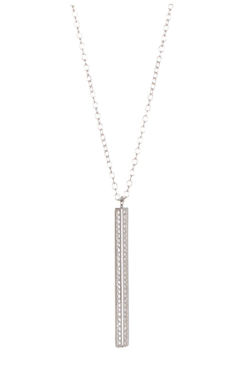Adornia White Rhodium Plated Swarovski Crystal Accented Bar Drop Necklace, Main, color, Silver