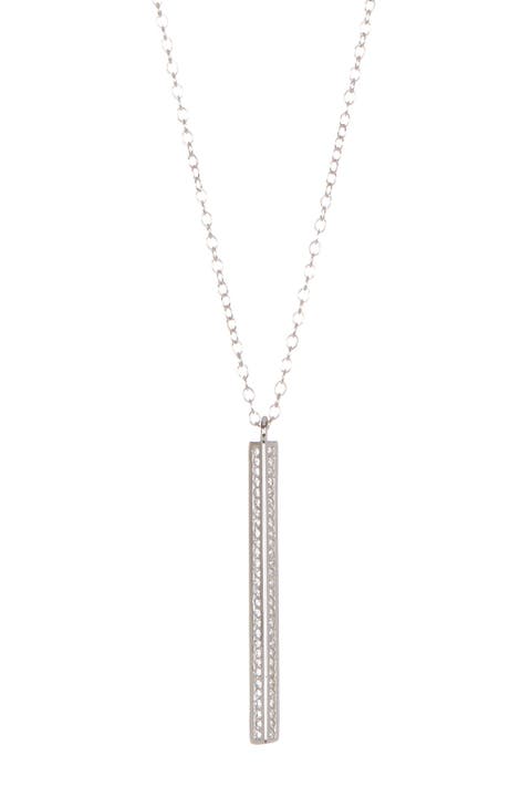 White Rhodium Plated Swarovski Crystal Accented Bar Drop Necklace