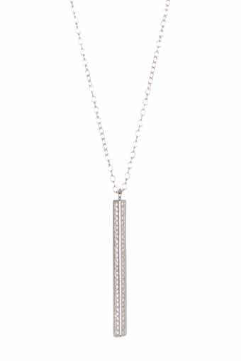 Adornia White Rhodium Plated Swarovski Crystal Accented Bar Drop Necklace