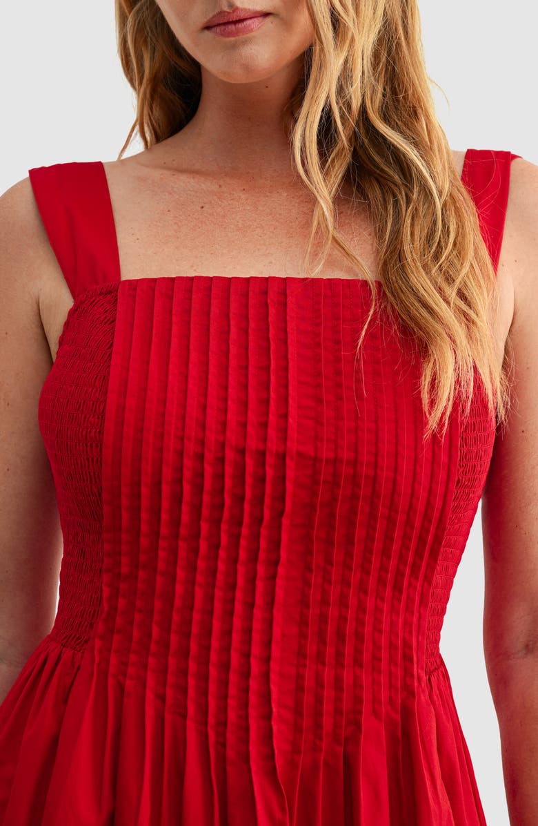 Mila Mae Pleat Bodice Cotton Midi Dress, Alternate, color, Red