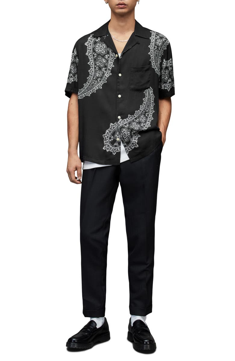 AllSaints Aaran Relaxed Fit Paisley Short Sleeve Button-Up Camp Shirt, Alternate, color, 