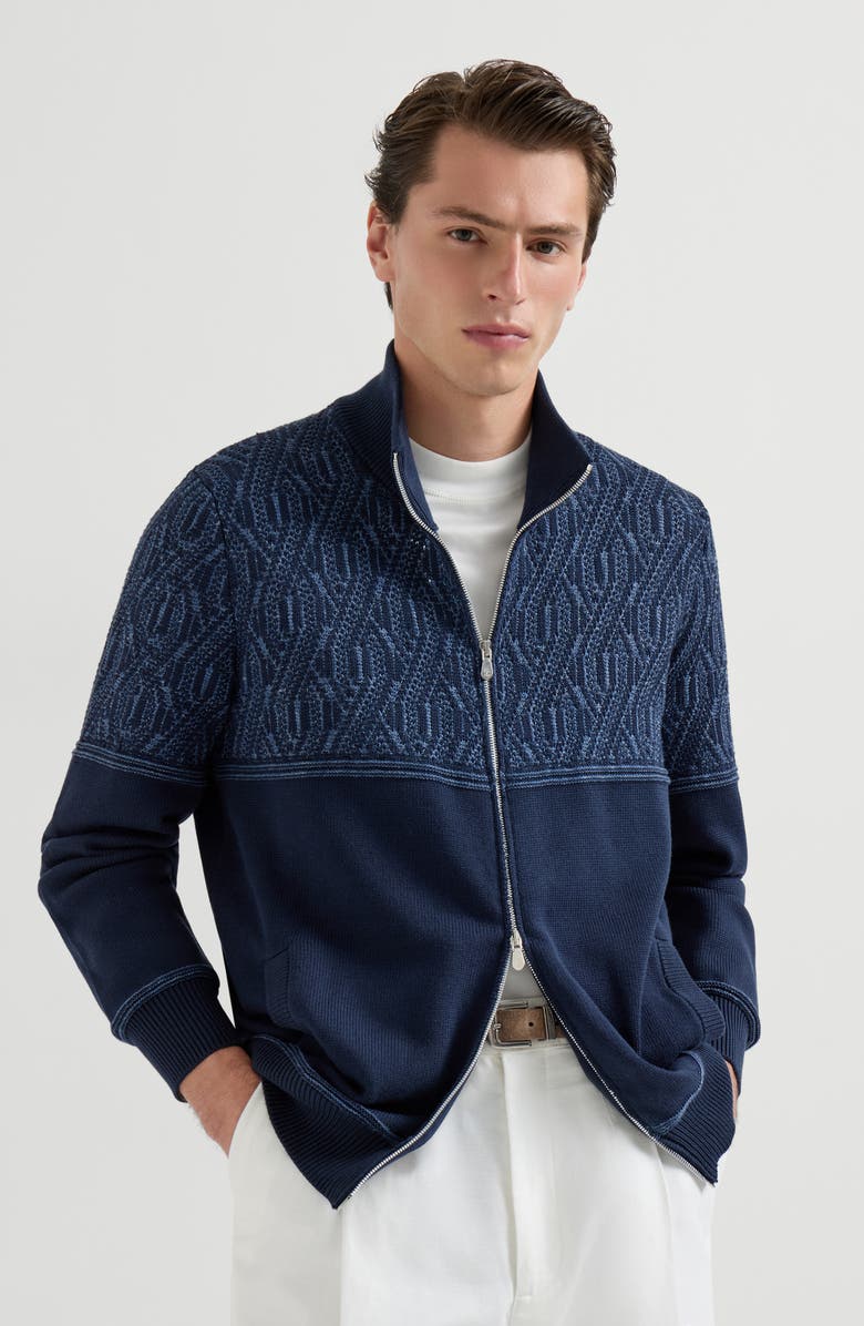 Brunello Cucinelli Cotton cardigan, Main, color, Navy Blue