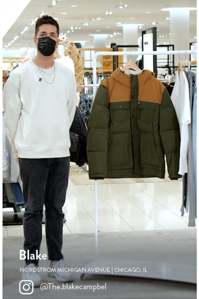 Levi's® Quilted Water Resistant Hooded Puffer Jacket video