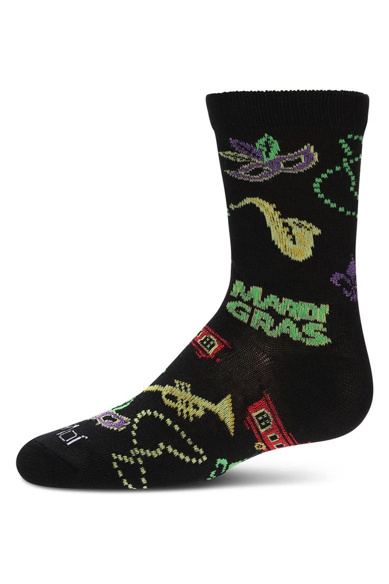 Mardi Gras Crew Socks, Main, color, Black