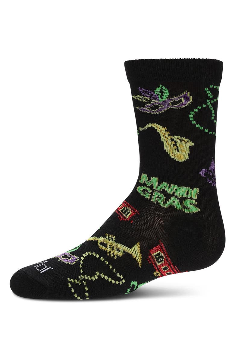 MeMoi Mardi Gras Crew Socks, Main, color, Black