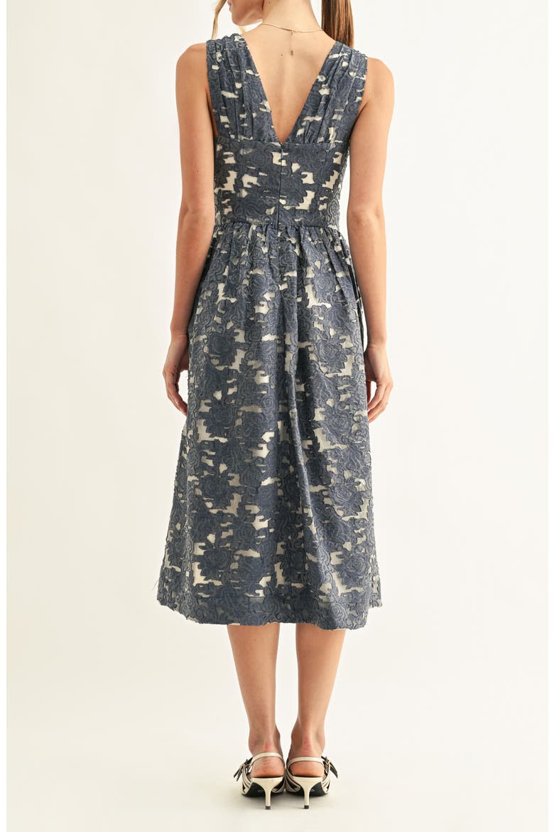 Areta Sleeveless Corset Midi Dress, Alternate, color, DENIM BLUE JACQUARD
