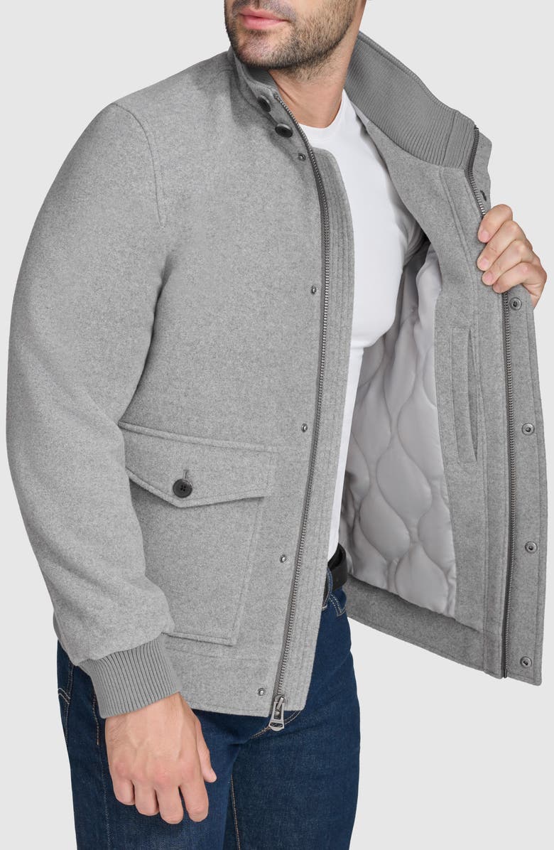 Cole Haan Signature Stand Collar Wool Blend Bomber Jacket, Alternate, color, Light Grey
