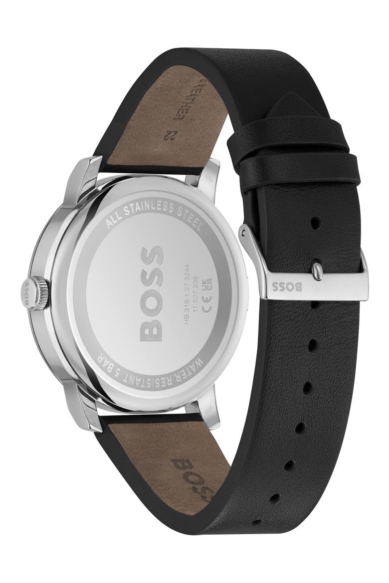 Contender Leather Strap Watch, 44mm, Alternate, color, BLACK