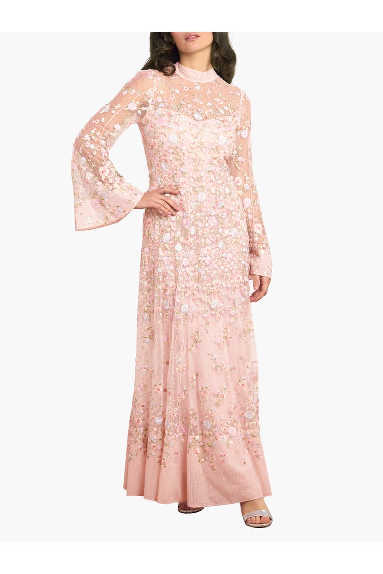 Sylvia Rose Long Sleeve Ankle Gown, Main, color, Peony Pink/Bright