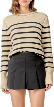 English Factory Stripe Roll Neck Cotton Blend Sweater