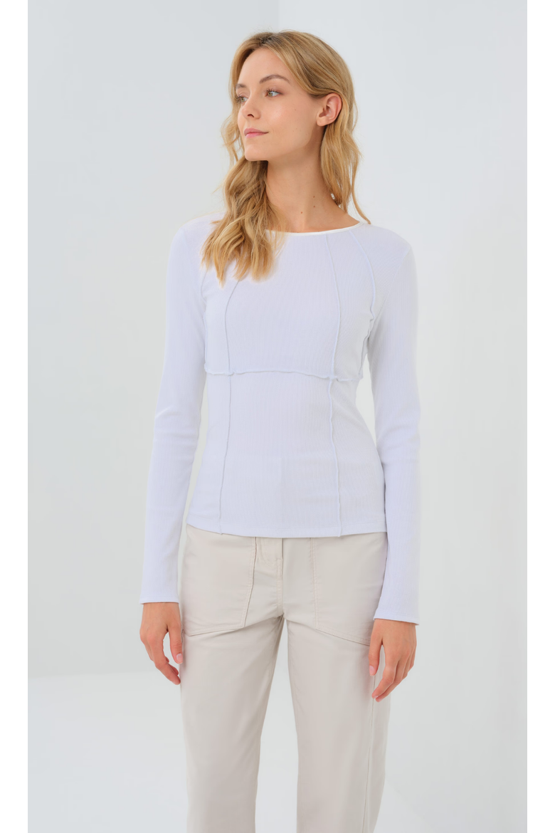 Long Sleeve Celeste Rib Top with Seam Shaping, Main, color, White