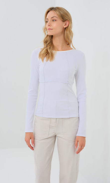 Long Sleeve Celeste Rib Top with Seam Shaping