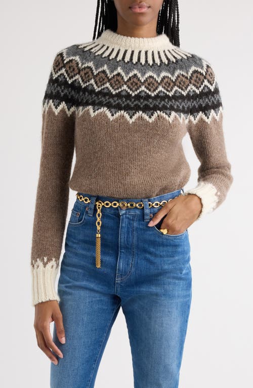 Shop Chloé Alpaca Blend Fair Isle Sweater In Brown/beige