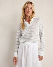 Haven Well Within Organic Cotton Stripe Mixed Stitch Johnny Collar Sweater