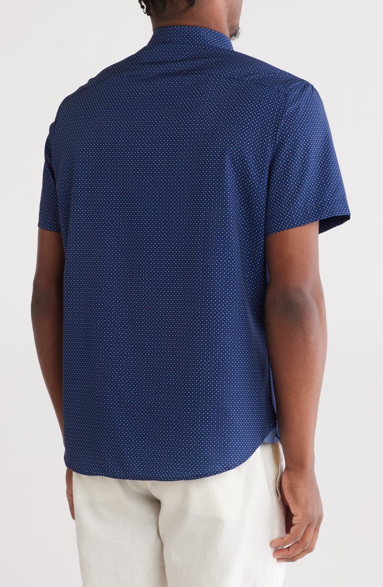 CONSTRUCT Slim Fit Dot Short Sleeve Stretch Button-Down Shirt, Alternate, color, Navy