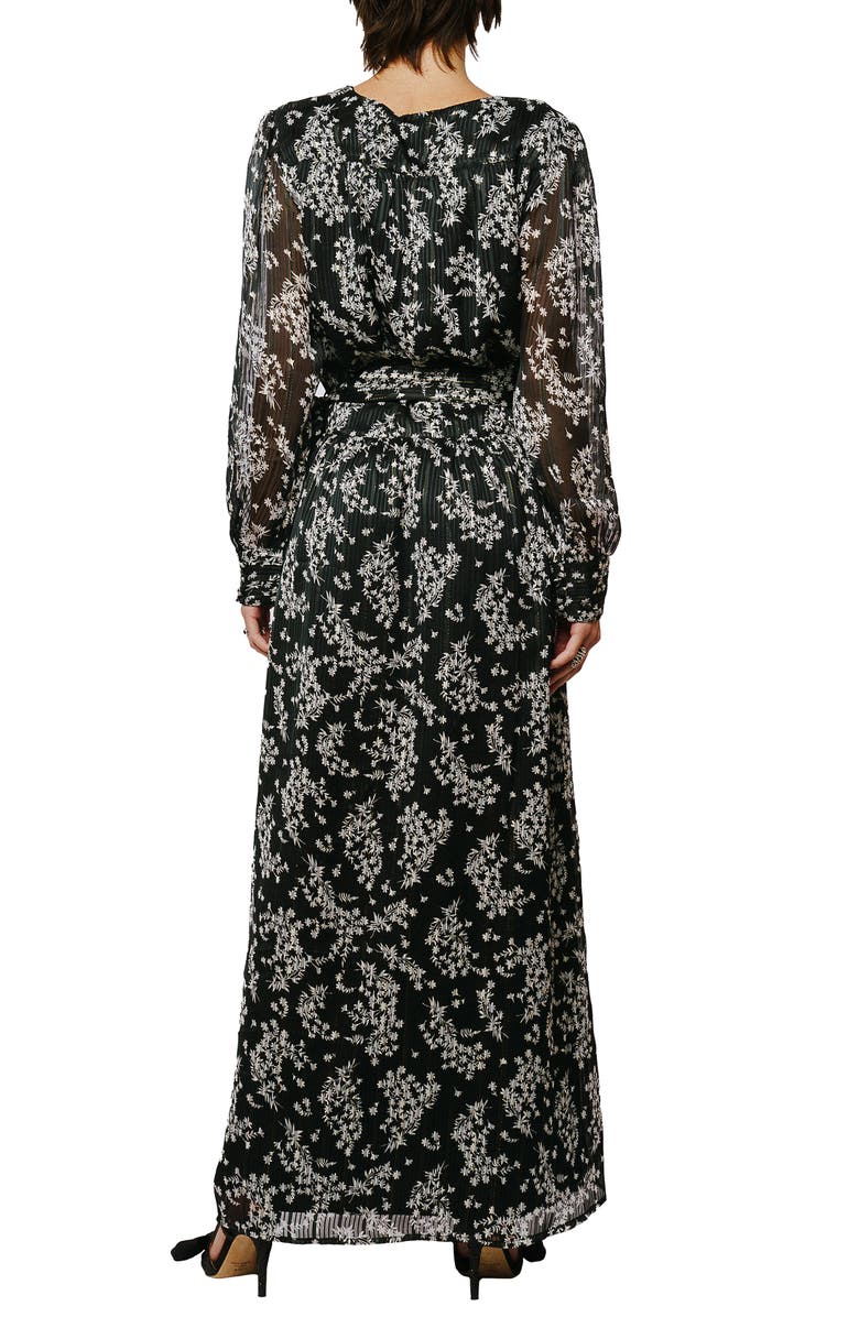 CIEBON Bailey Floral Metallic Long Sleeve Plissé Wrap Dress, Alternate, color, Black Multi
