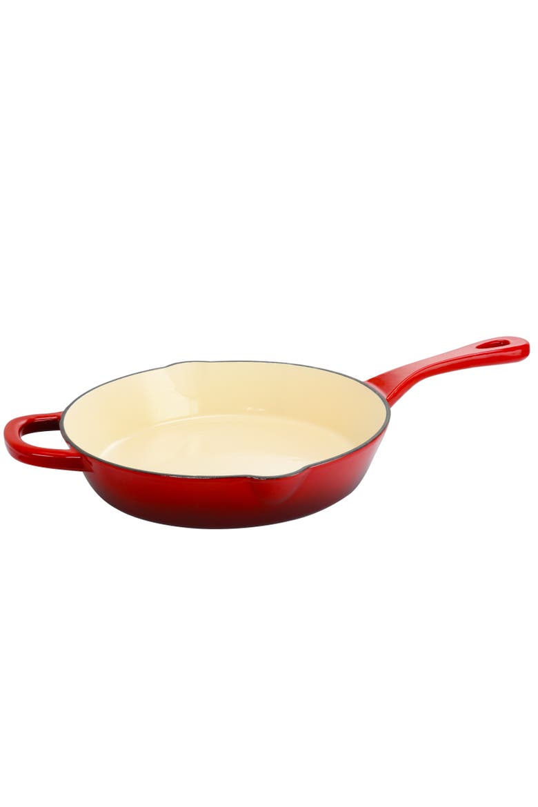 10 in. Round Enameled Cast Iron Skillet, Alternate, color, Red