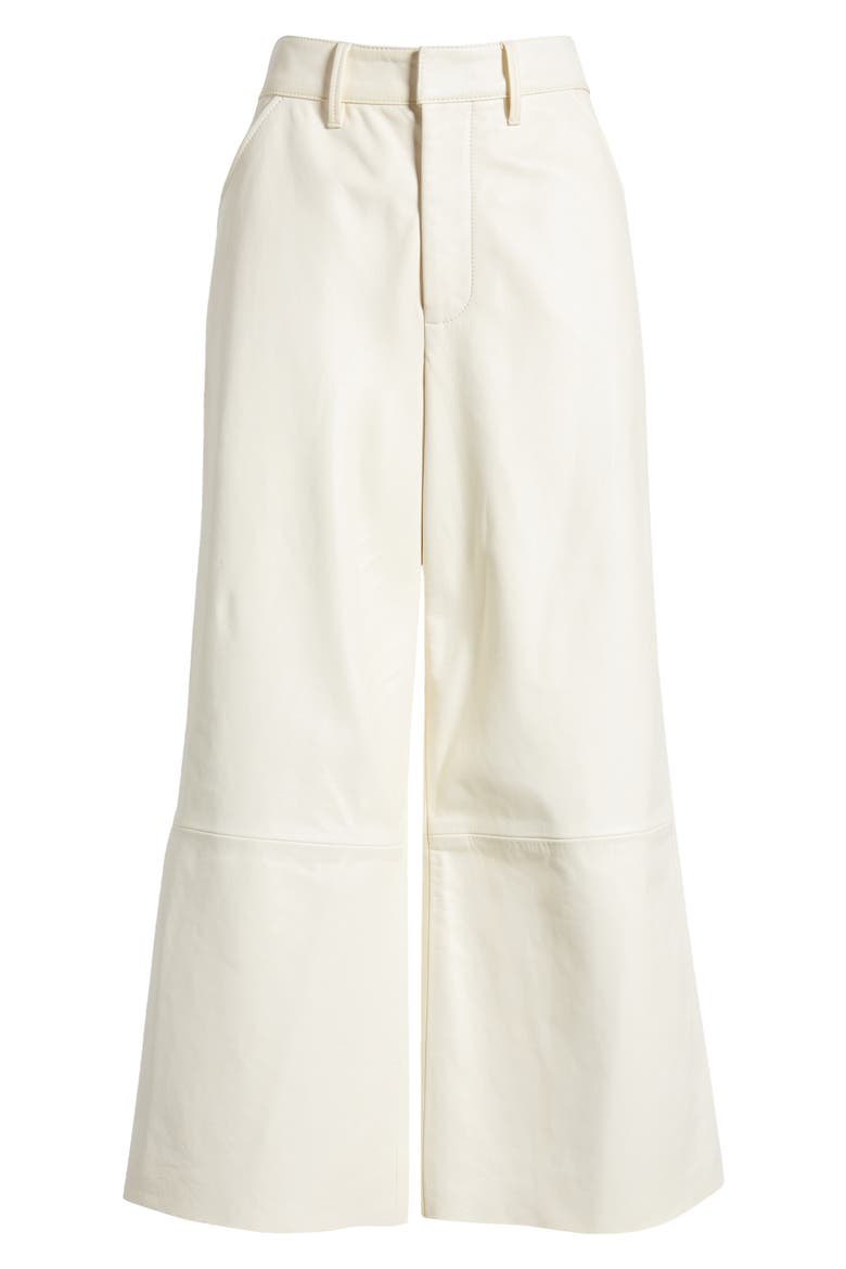 High Waist Crop Leather Wide Leg Trousers, Alternate, color, BONE