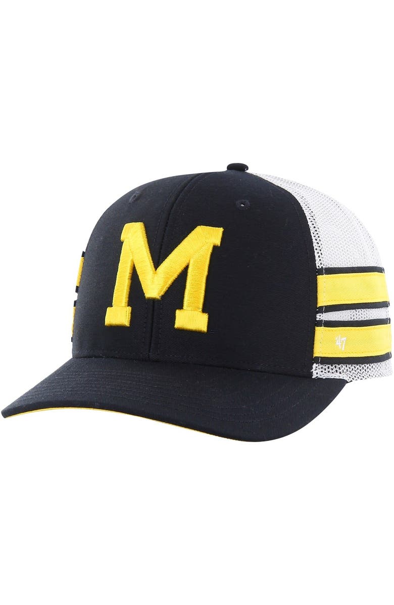 '47 Men's '47 Navy Michigan Wolverines Straight Eight Adjustable Trucker Hat, Main, color, Navy