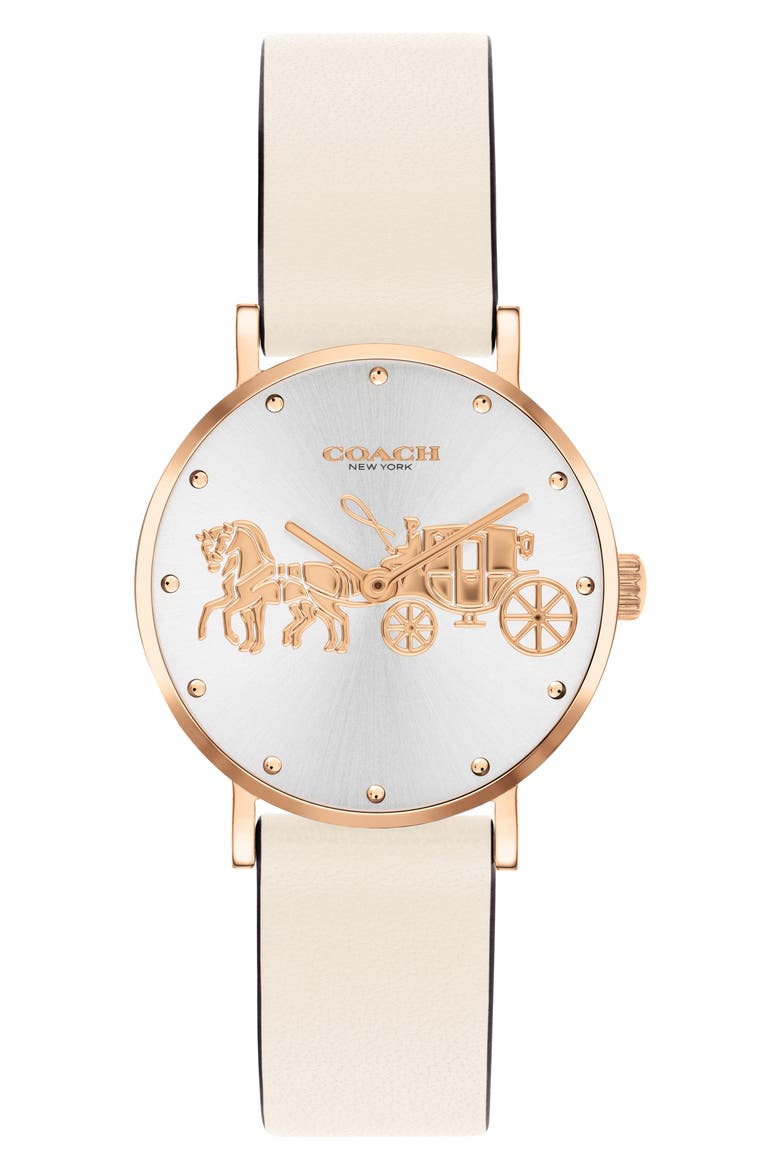Perry Leather Strap Watch, 28mm, Main, color, SILVER