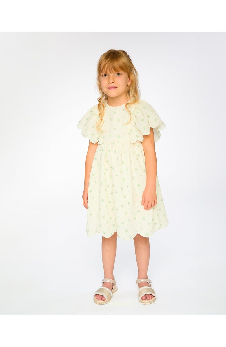 Deux par Deux Jacquard Short Sleeve Printed Flowers Dress, Alternate, color, White Printed Flowers