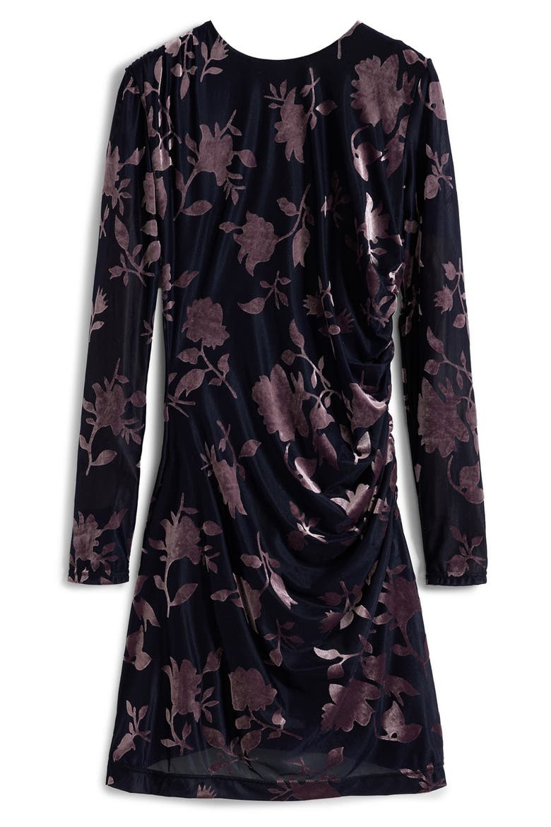 Print Long Sleeve Body Con Dress, Alternate, color, DARK PURPLE