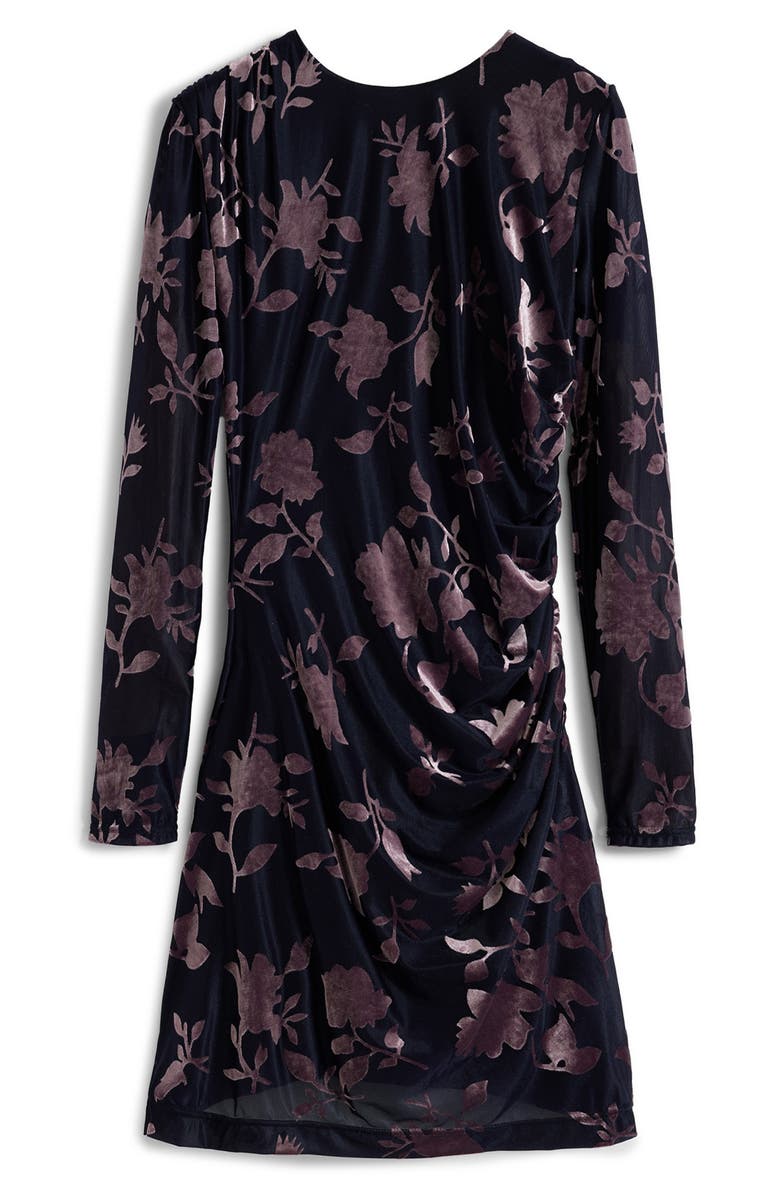 Desigual Print Long Sleeve Body Con Dress, Alternate, color, Dark Purple