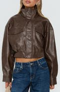Princess Polly Ace Player Funnel Neck Crop Faux Leather Jacket