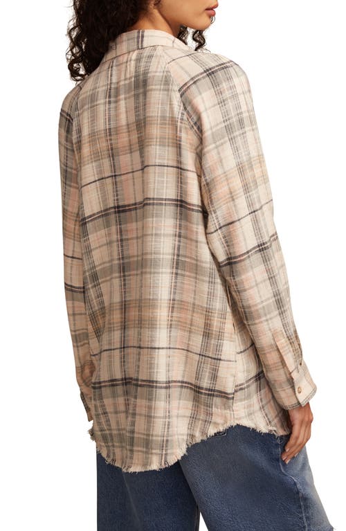 Lucky Brand Frayed Plaid Button-up Tunic Shirt In Neutral