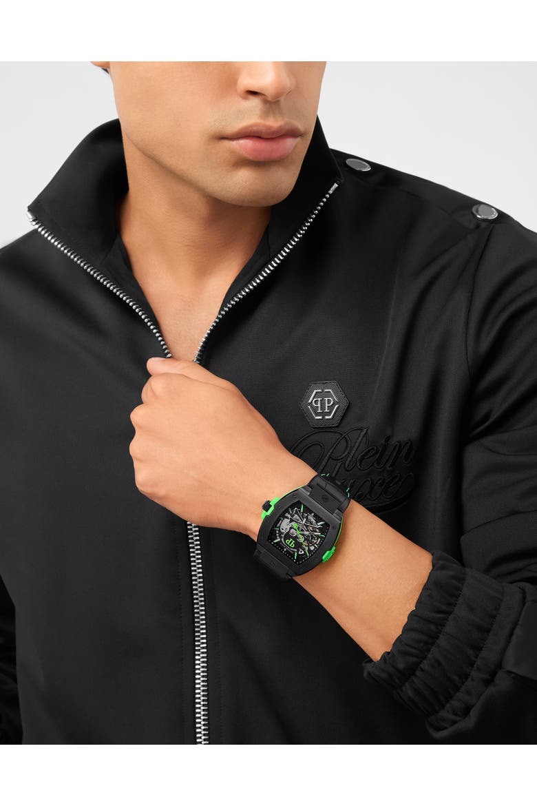 $keleton 2.0 Automatic Leather Strap Watch Men, Alternate, color, black+greenfluo