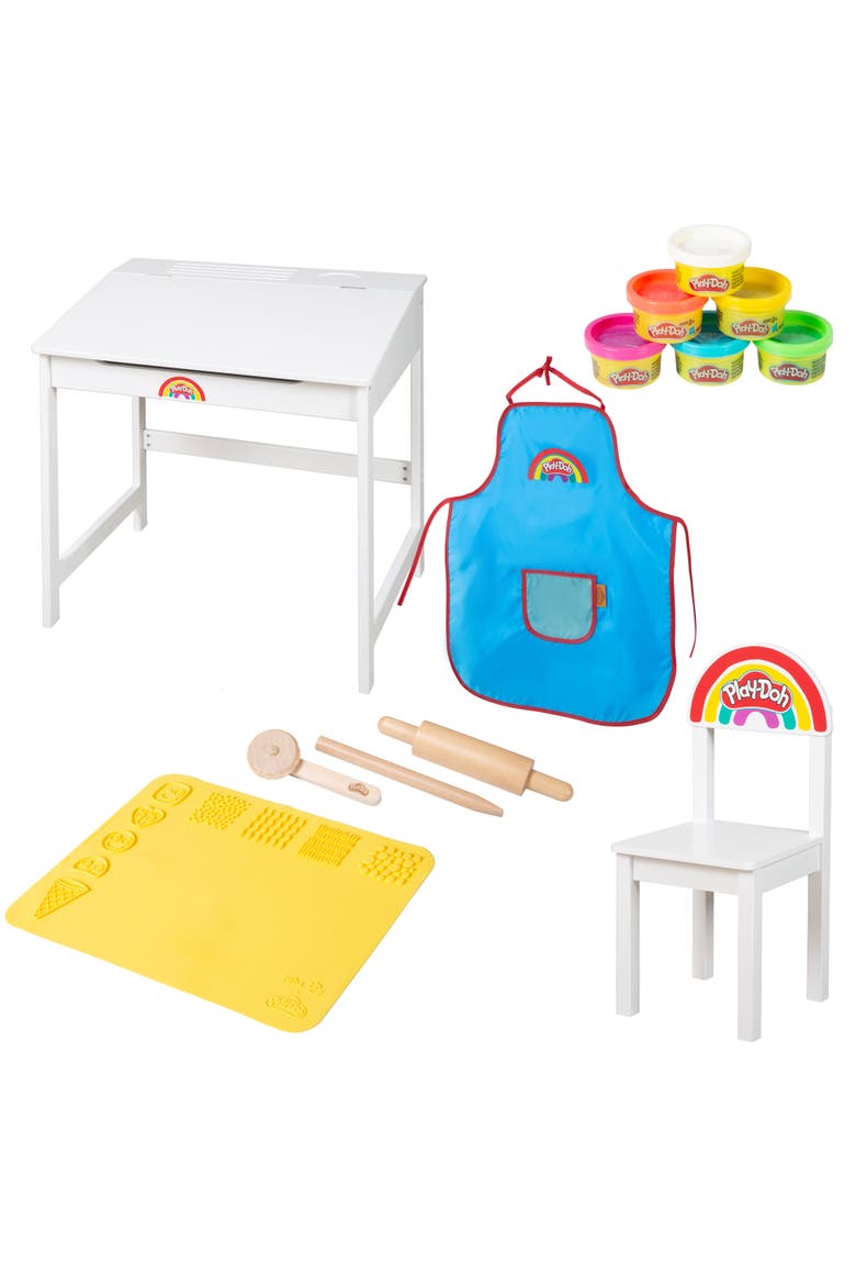 School Desk Set, Wooden Chair, 6 Colors, Apron, Tools, 3D Mat, Kids 3+, Main, color, Multicolored