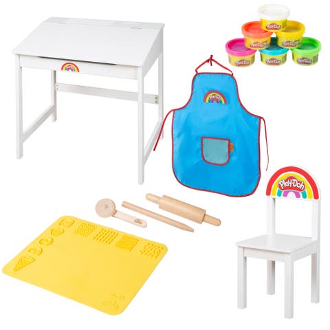School Desk Set, Wooden Chair, 6 Colors, Apron, Tools, 3D Mat, Kids 3+