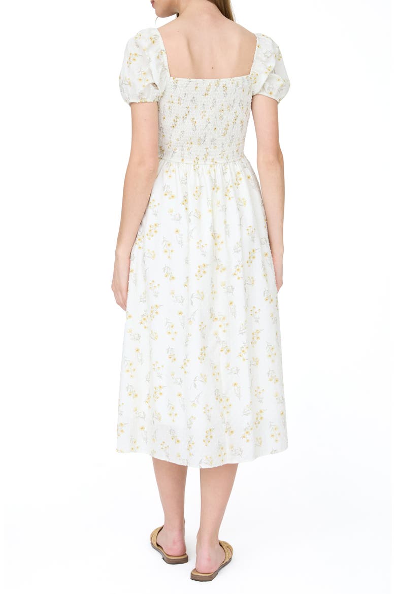 Floral Puff Sleeve Cotton Midi Dress, Alternate, color, IVORY FLORAL