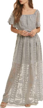 WISHLIST Lace Overlay Off the Shoulder Maxi Dress