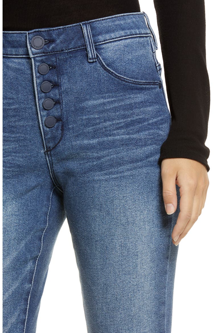 Ab-Solution Exposed Button Raw Hem Slim Jeans (Nordstrom Exclusive), Alternate, color, BLUE