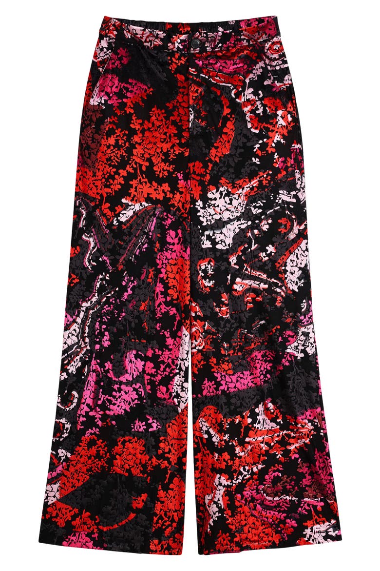 Floral Print Wide Leg Pants, Alternate, color, BLACK