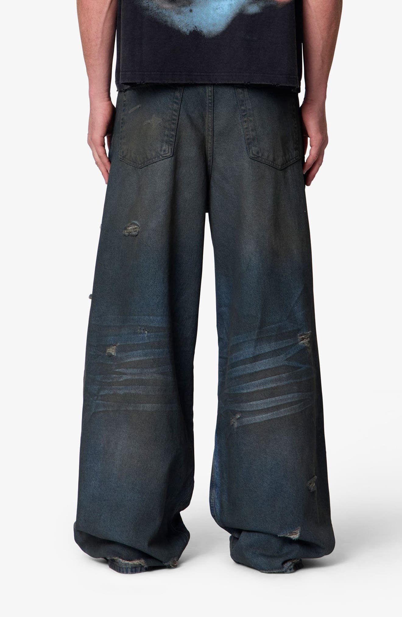 mnml Oil Stain Rave Ripped Relaxed Wide Leg Jeans (Men) | Nordstrom