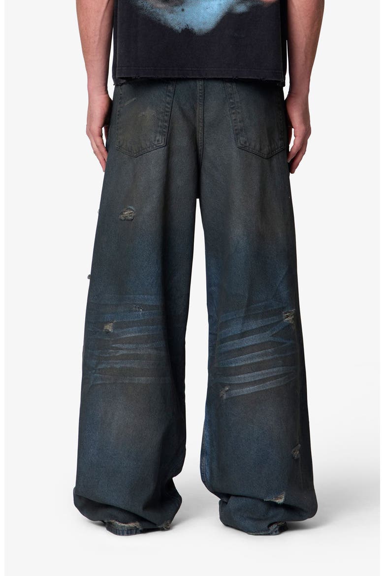 Oil Stain Rave Ripped Relaxed Wide Leg Jeans, Alternate, color, BLUE