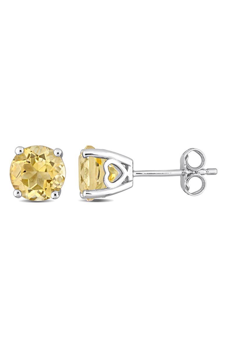 DELMAR Sterling Silver Citrine Soiltaire Stud Earrings, Main, color, Yellow