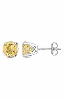 DELMAR Sterling Silver Citrine Soiltaire Stud Earrings