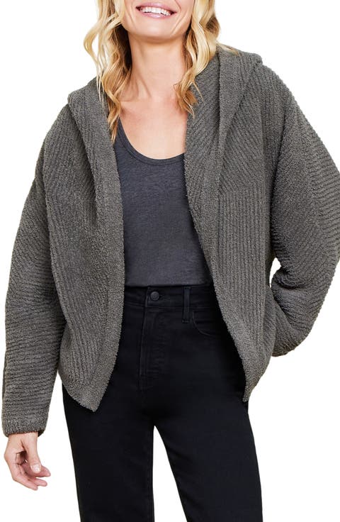 CozyChic® Hooded Chevron Rib Cardigan