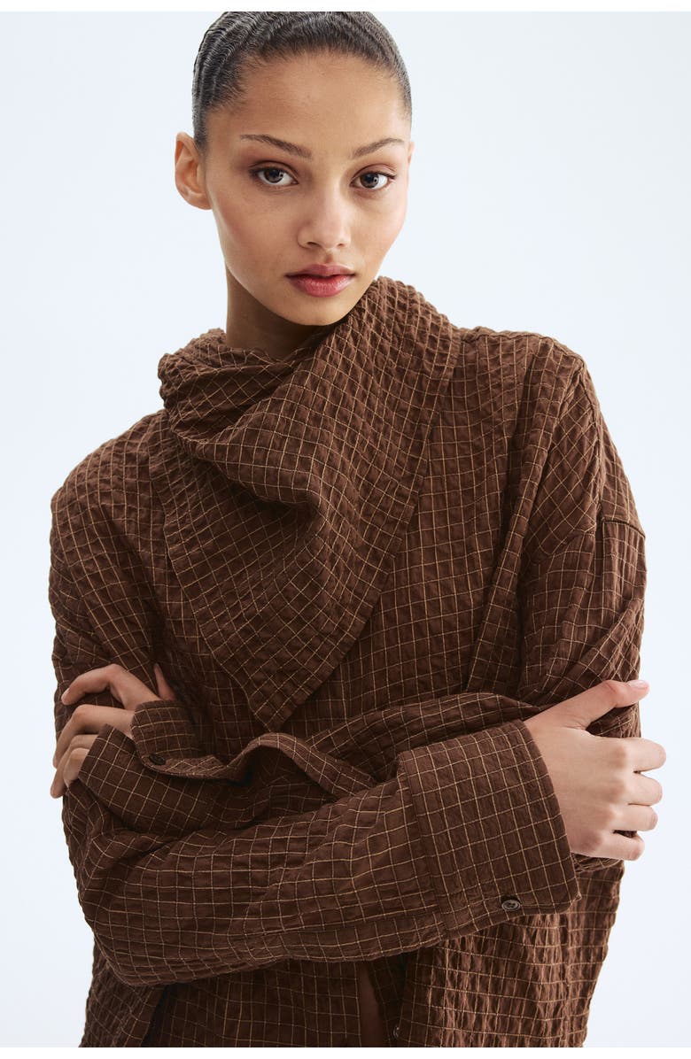 H&M Seersucker shirt with scarf, Main, color, Brown